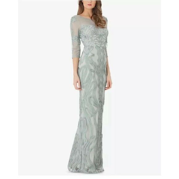 sage green evening gown